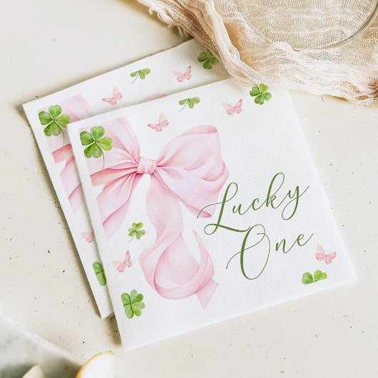 Glückliche Eins Pinke Schleife 1. Geburtstag Serviette