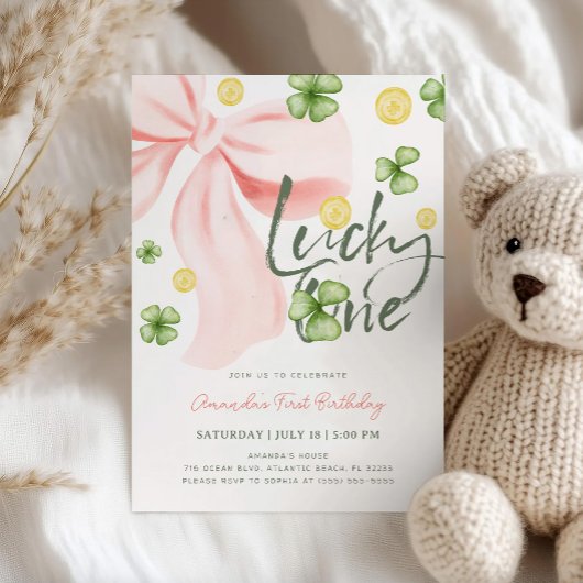 Glückliche Eins Rosa Schleife St. Patrick Mädchen  Einladung