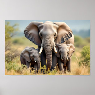 Glückliche Elefantenfamilie Poster