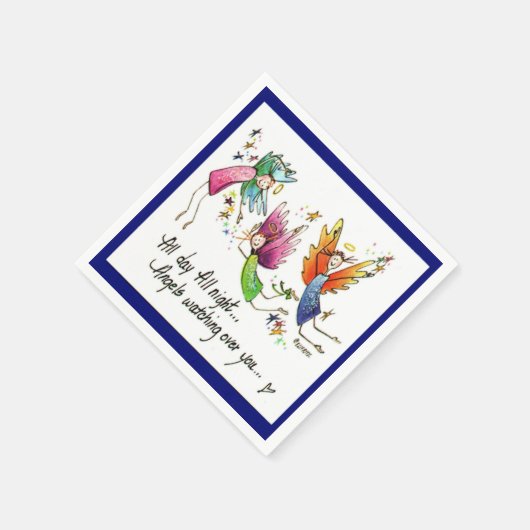 Glückliche Engel aus Rot, Grün, Blau, Sonne & Ster Serviette (Ecke)