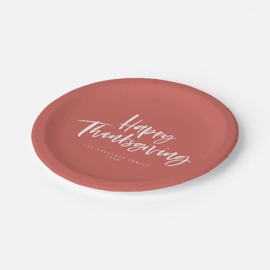 Glückliche Erntedankbürstenbeschriftung Pappteller (Schrägansicht)