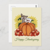 Glückliche Erntedankkatzen mit Pumpkin und Sonnenb Postkarte (Vorne/Hinten)