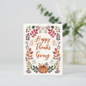 glückliche Erntedankspulkine & Herbstleaves Postkarte (Stehend Vorderseite)