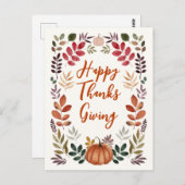 glückliche Erntedankspulkine & Herbstleaves Postkarte (Vorne/Hinten)