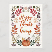 glückliche Erntedankspulkine & Herbstleaves Postkarte (Vorderseite)