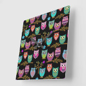 glückliche Eulen Quadratische Wanduhr (Winkel)