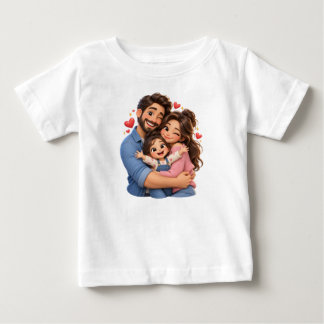 Glückliche Familie Umarmen – Süßes 3D-Cartoon-Fami Baby T-shirt