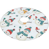 Glückliche farbenfrohe Schneemänner Polyester Weihnachtsbaumdecke (Schrägansicht)