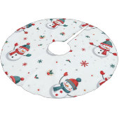 Glückliche farbenfrohe Schneemänner Polyester Weihnachtsbaumdecke (Schrägansicht)