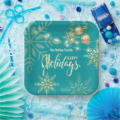 Glückliche Feiertage Weihnachten Gold Schneeflocke Pappteller (Party)