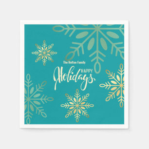 Glückliche Feiertage Weihnachten Gold Schneeflocke Serviette