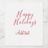 Glückliche Feiertage Weihnachten Rote Kalligrafie Weinetikett (Einzelnes Label)