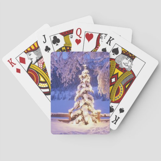 Glückliche Feiertage Weihnachtsbaum im Schnee Spielkarten (Rückseite)