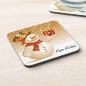 Glückliche Feiertagesnowman-Untersetzer Getränkeuntersetzer (Linke Seite)