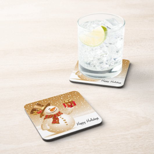 Glückliche Feiertagesnowman-Untersetzer Getränkeuntersetzer (Rechte Seite)