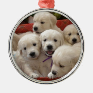 Glückliche Feiertags-golden retrieverwelpen Ornament Aus Metall