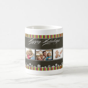 Glückliche Feiertags-Schneeflocke-gestreifte Kaffeetasse