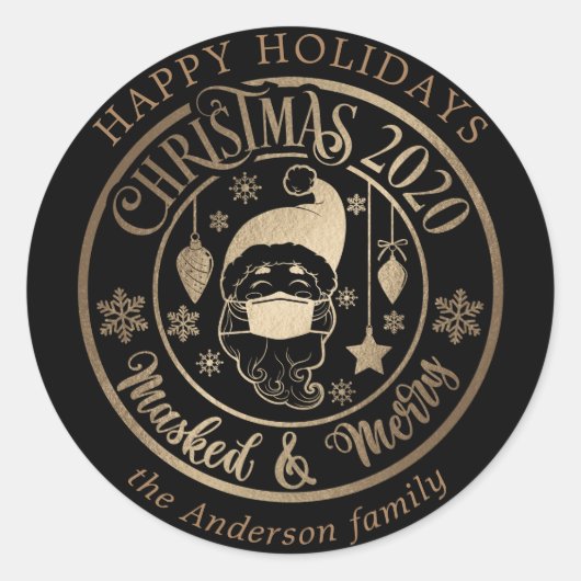 glückliche Ferien santa claus pandemie rot Runder Aufkleber (Vorderseite)