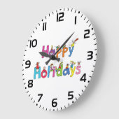 Glückliche Ferien Stäbchenfigur-Typografie Große Wanduhr (Winkel)
