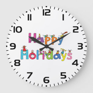 Glückliche Ferien Stäbchenfigur-Typografie Große Wanduhr