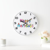 Glückliche Ferien Stäbchenfigur-Typografie Große Wanduhr (Zuhause)