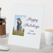 Glückliche Ferien Vater Sohn Weihnachten Familieng Sockelschild (In Situ)