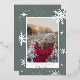 Glückliche Ferienstars Sterne Schnee blau Foto Folien Feiertagskarte