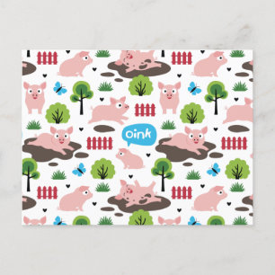 Glückliche Ferkel im Schlamm-Postkarte Postkarte