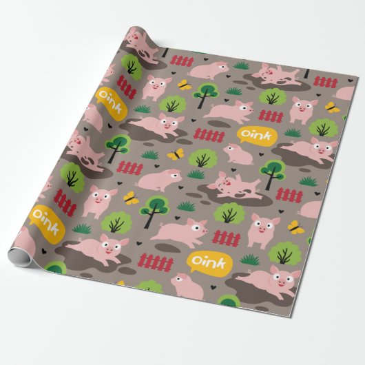 Glückliche Ferkel im Schlammverpackungspapier Geschenkpapier (Ungerollt)