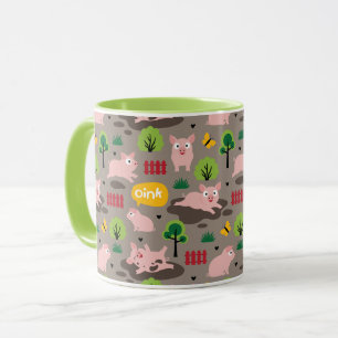 Glückliche Ferkel in der schlammigen Tasse