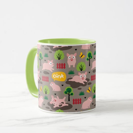 Glückliche Ferkel in der schlammigen Tasse (Vorderseite Links)