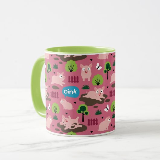 Glückliche Ferkel in der schlammigen Tasse (Vorderseite Links)