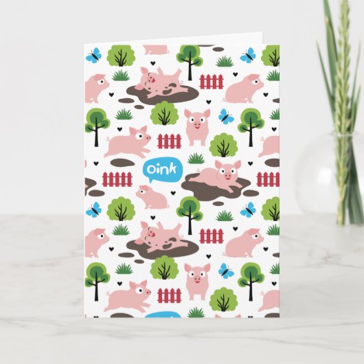 Glückliche Ferkel in der Schlammkarte Karte (Vorderseite)