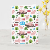 Glückliche Ferkel in der Schlammkarte Karte (Gelbe Blume)