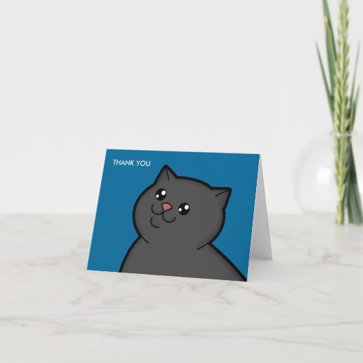 Glückliche fette schwarze Katze danken Ihnen Dankeskarte (Vorderseite)