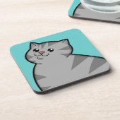 Glückliche fette silberne Tabby-Katzen-Untersetzer Untersetzer (Linke Seite)