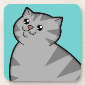 Glückliche fette silberne Tabby-Katzen-Untersetzer Untersetzer (Vorderseite)