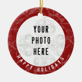 Glückliche Foto-Rot-Schneeflocke der Feiertags-2 Keramik Ornament