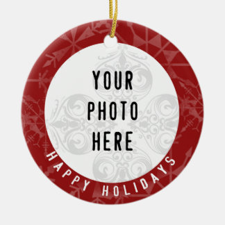 Glückliche Foto-Rot-Schneeflocke der Feiertags-2 Keramik Ornament