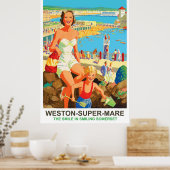 Glückliche Frau im Weston Super Mare Poster (Küche)