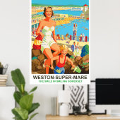 Glückliche Frau im Weston Super Mare Poster (Heimbüro)