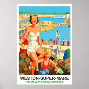 Glückliche Frau im Weston Super Mare Poster