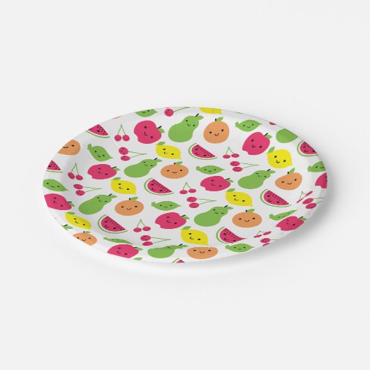 Glückliche Frucht Pappteller (Schrägansicht)