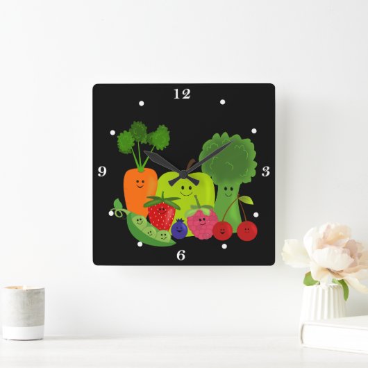 Glückliche Frucht und Veggies-Wanduhr Quadratische Wanduhr (Zuhause)