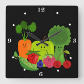 Glückliche Frucht und Veggies-Wanduhr Quadratische Wanduhr (Vorderseite)