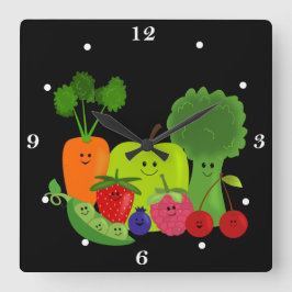 Glückliche Frucht und Veggies-Wanduhr Quadratische Wanduhr
