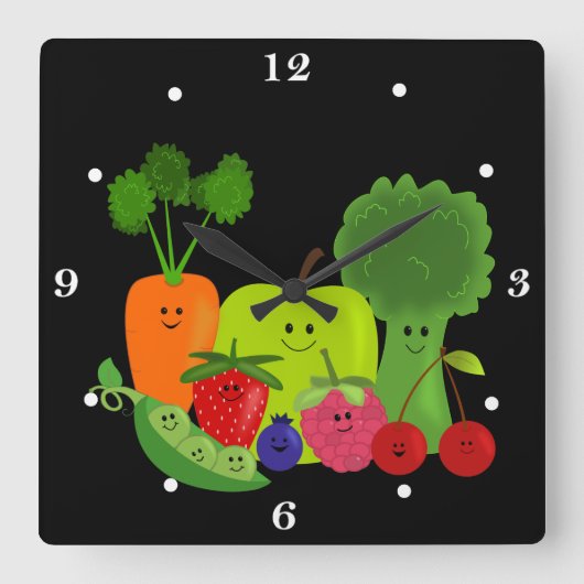 Glückliche Frucht und Veggies-Wanduhr Quadratische Wanduhr (Vorderseite)