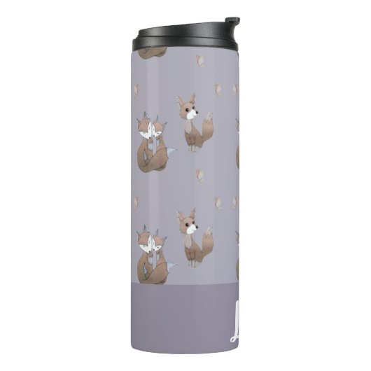 Glückliche Füchse auf grau Thermosbecher (Nach links gedreht)