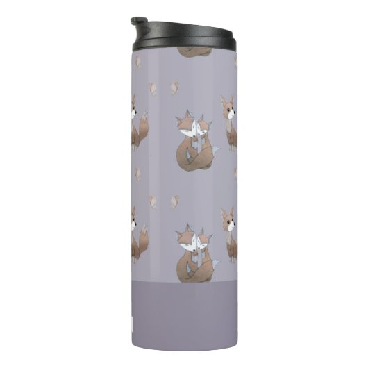 Glückliche Füchse auf grau Thermosbecher (Nach rechts gedreht)