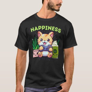 Glückliche Gamer-Katze pflanzt Matcha-Lattes & Gam T-Shirt